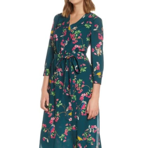 Eliza J Dresses & Skirts - Eliza J Green Floral Print Faux Wrap DRess